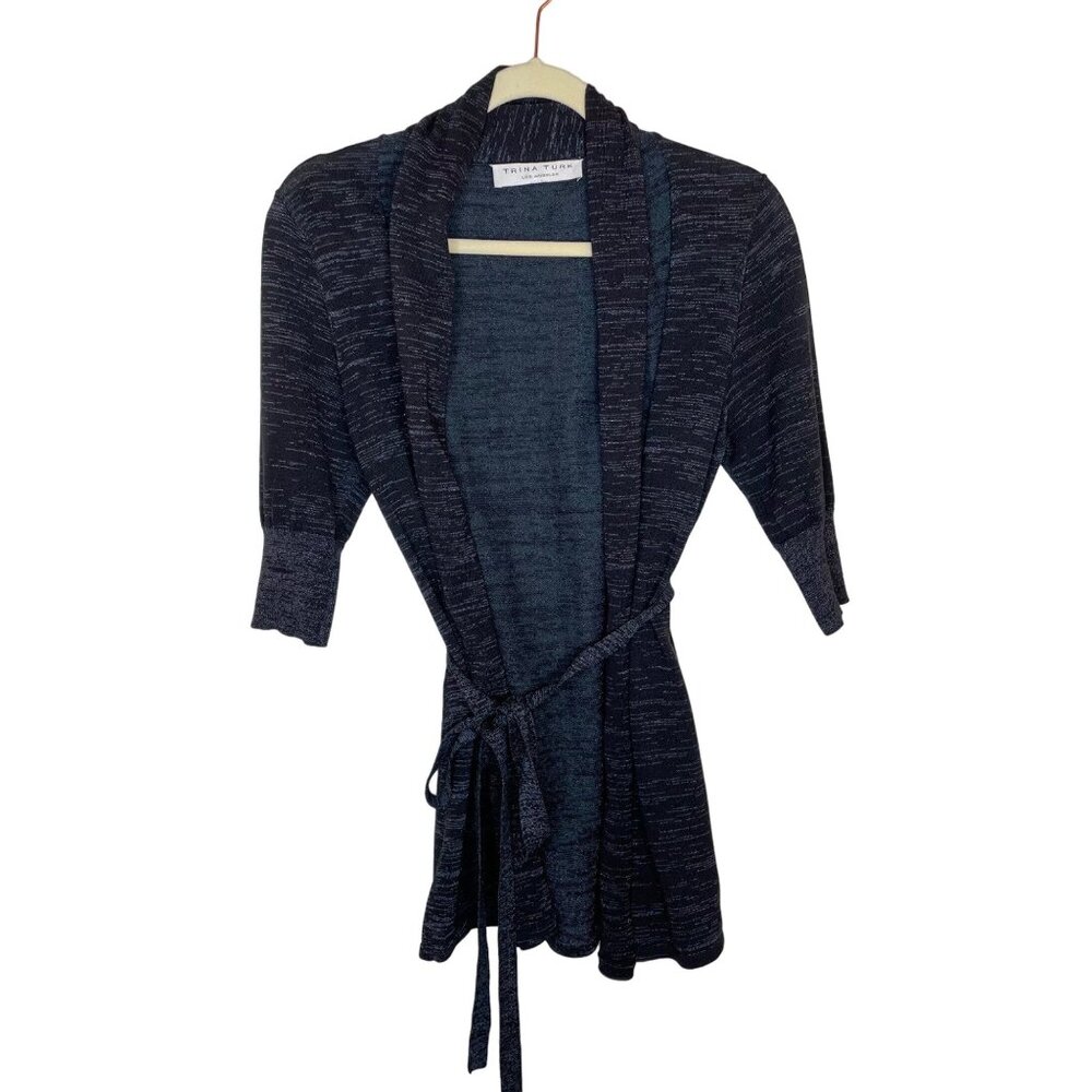 Trina Turk Purple/Black/Silver Belted Cardigan, S